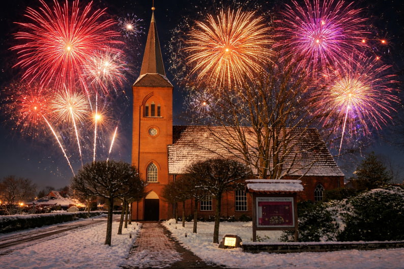 Silvesterfeuerwerk um die Tarmstedter Kirche